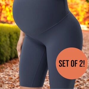 Maternity Biker Shorts 2 Pack Navy Size Small – Comfortable High Waist Support